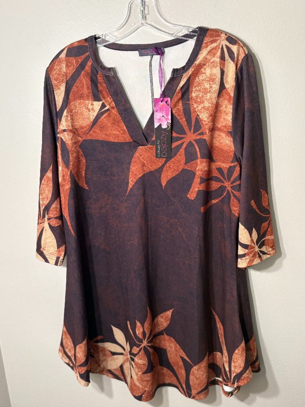 Azalea by Firmiana Floral Tunic Top XL NWT Brown Rust